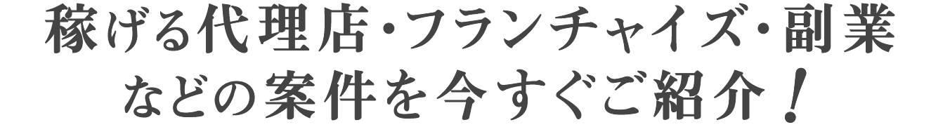 稼げる代理店・フランチャイズ・副業などの案件を今すぐご紹介